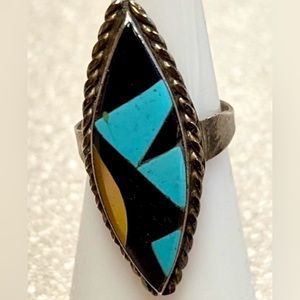 Vintage Zuni Native American Multi-stone Ring 6 3/4